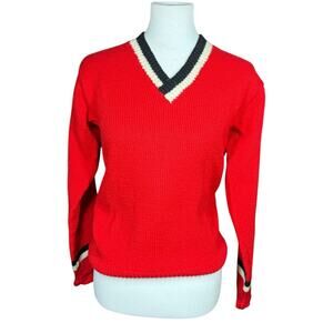 Vintage Gary Heldman Red V-Neck Sweater White Red Trim Small
